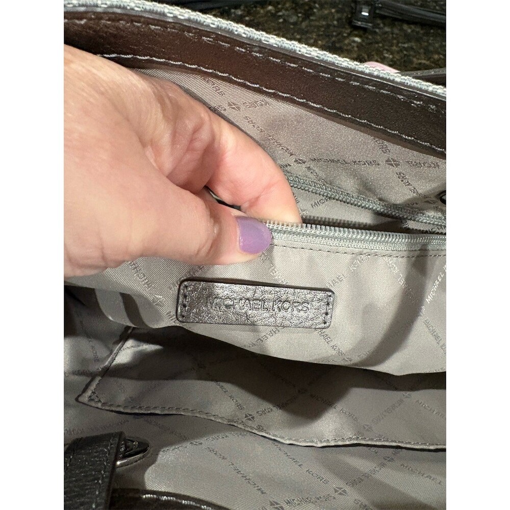Michael Kors Tote Bag Womens Large Gray MK Logo Monogram Silver Hardware COA - Picture 8 of 10